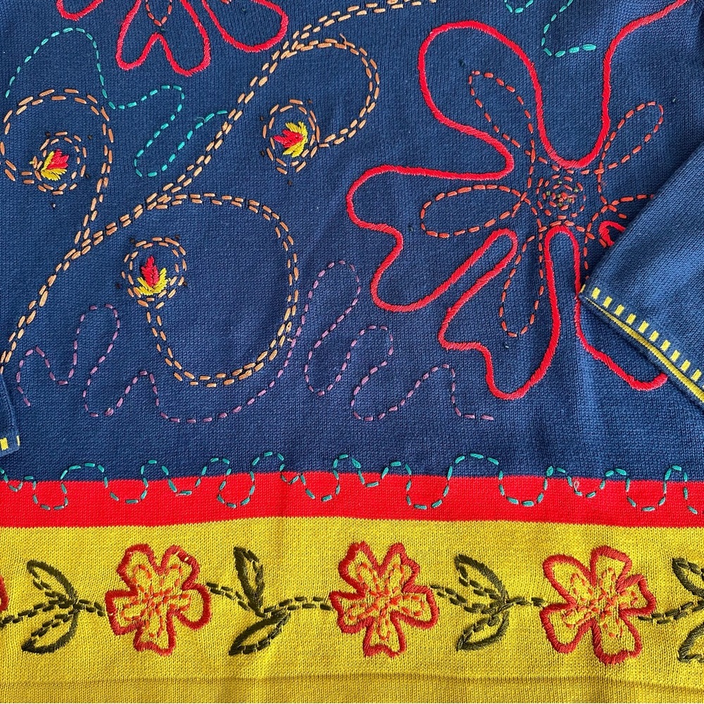 Crazy Horse Liz Claiborne Multicolor Floral Embroidered Sweater Womens Large - Picture 4 of 6